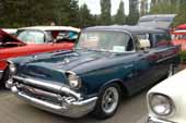 Beautifully restored 1957 Chevrolet Sedan Delivery looks great with dark blue paint job