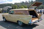 Photo shows the one-piece rear hatch open, on a 1957 Chevy Sedan Delivery Panel